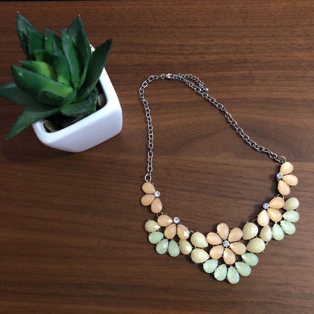 Orange & Green Flower Statement Necklace